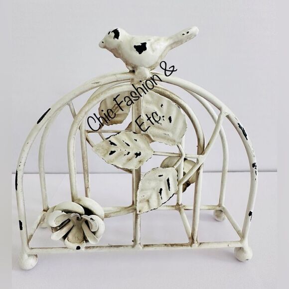 Napkin Holder for Table with Cast Iron Bird& 3D Rose- Keeps Napkin Organ… - Picture 1 of 8